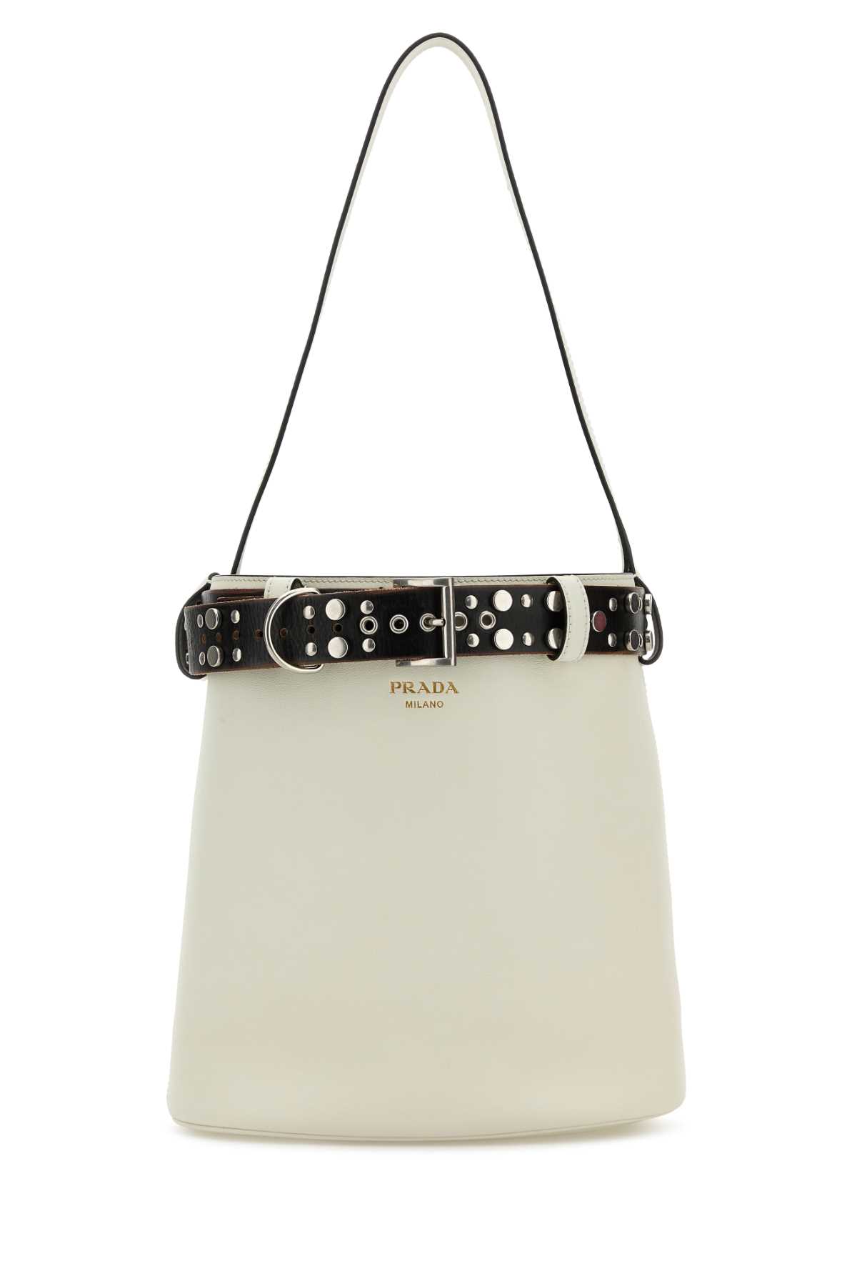 White Leather Prada Buckle Buckle Bag