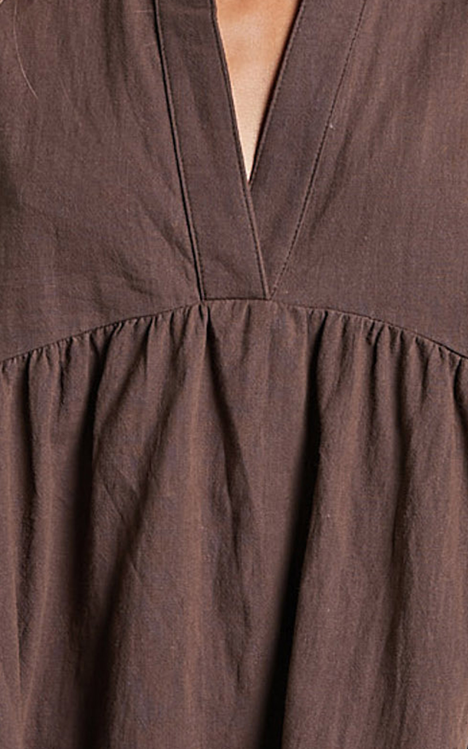 Calissa Mini Dress - Frill Hem Smock Dress in Chocolate