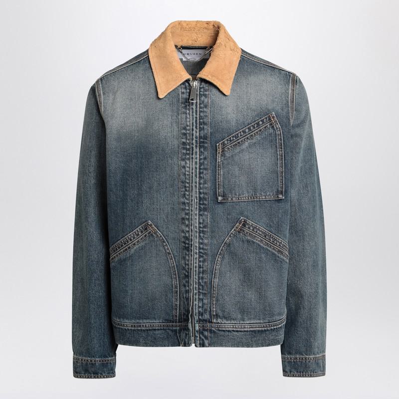 Alexander McQueen 牛仔夹克 麂皮领