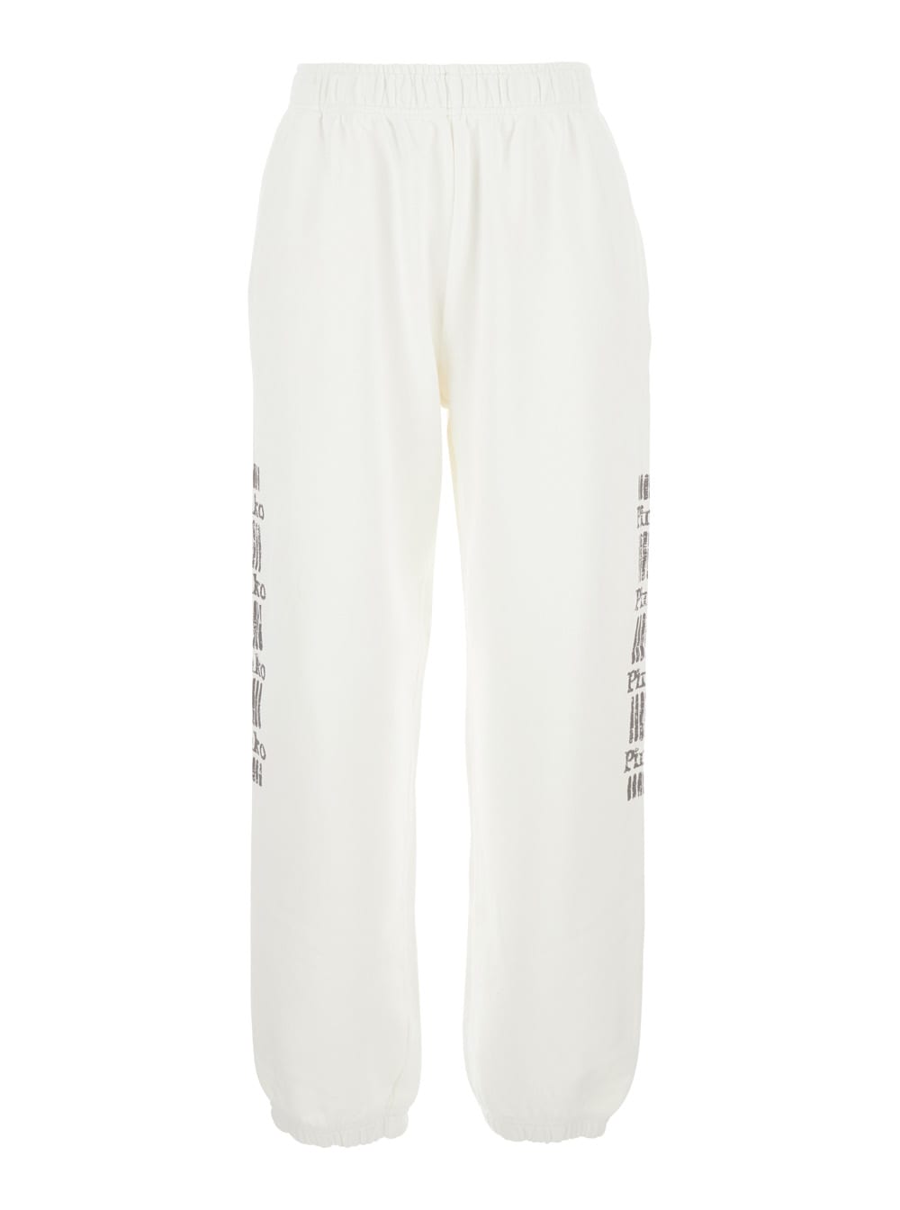 Pinko plumcake White Pants With Elastic Drawstring Waist And Side Print In Cotton Woman