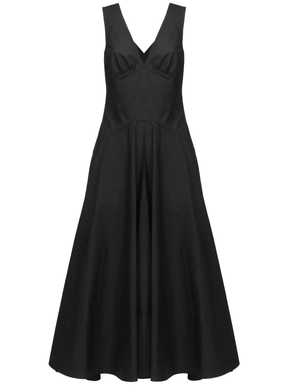 Alaia V领条纹中长款连衣裙