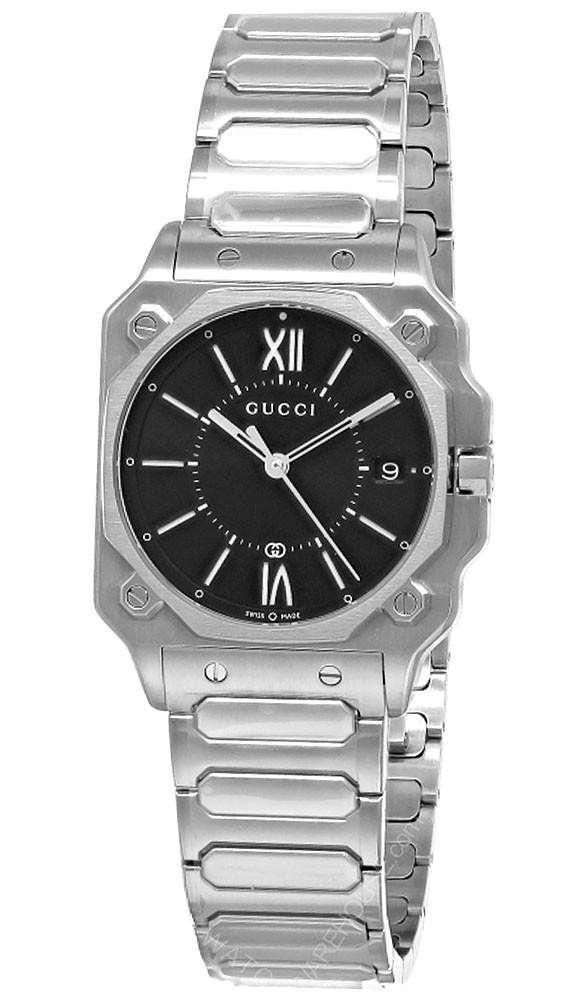 GUCCI G-Flat Quartz Stainless Steel 30MM Black Dial Women's Watch YA166505