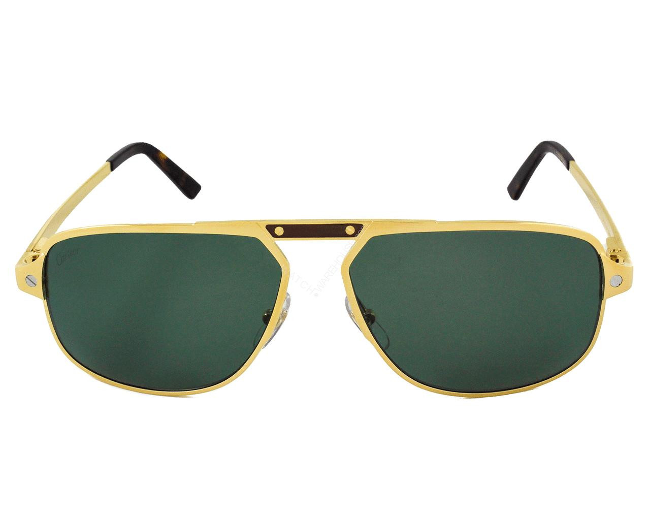CARTIER Pilot Green Lens Gold Rim 60-14-140MM Men's Sunglasses CT0102S 003
