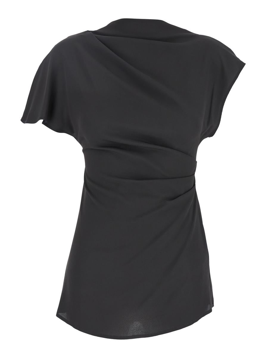 Black Crewneck Top With Short Sleeves In Silk Blend Woman