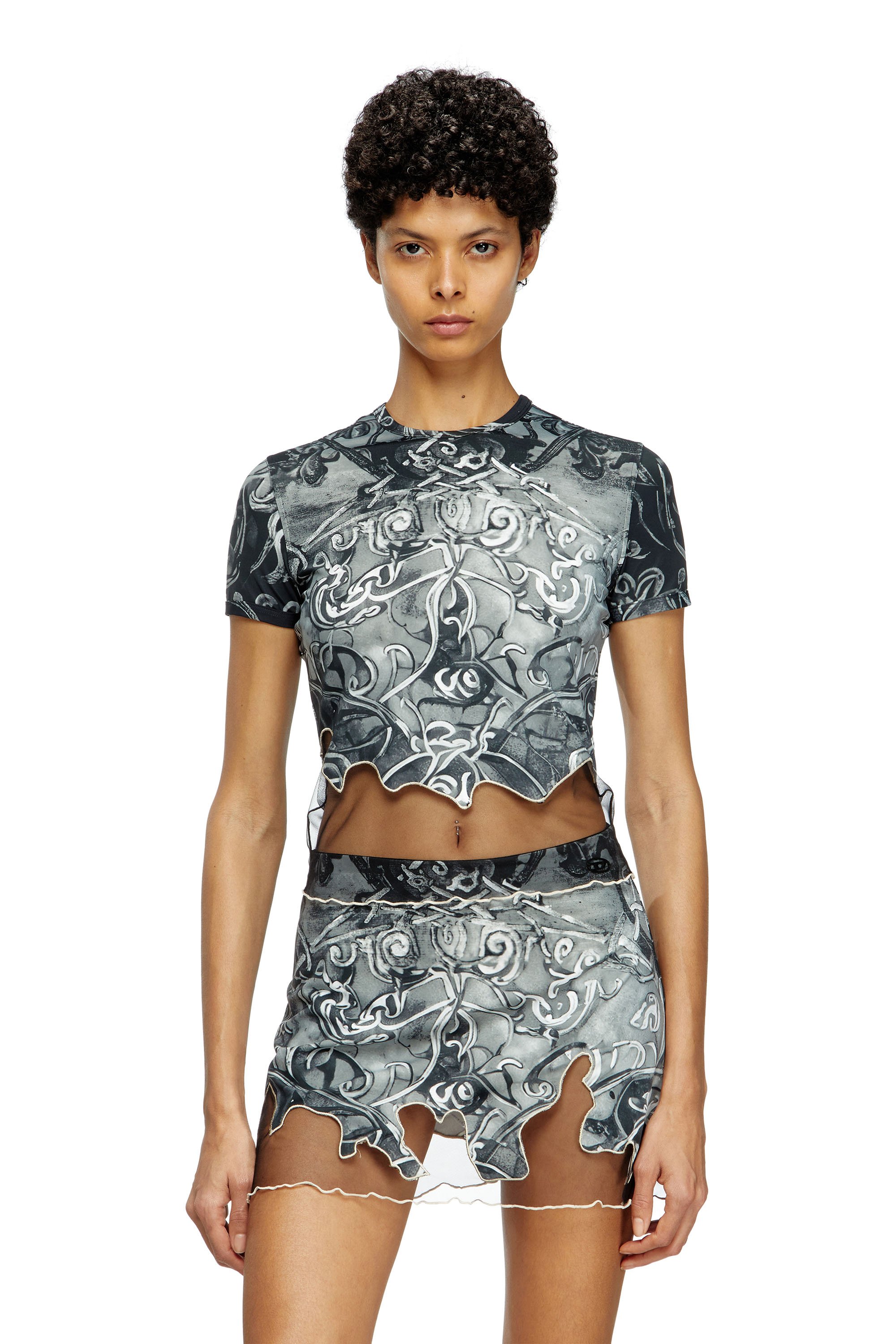 Diesel - Nylon T-shirt with Heraldic print - T-Shirts - Woman - Multicolor