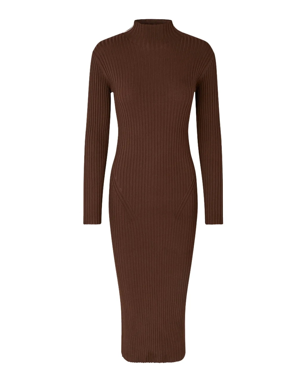 Long Sleeve Turtleneck Knit Dress Coffee Brown