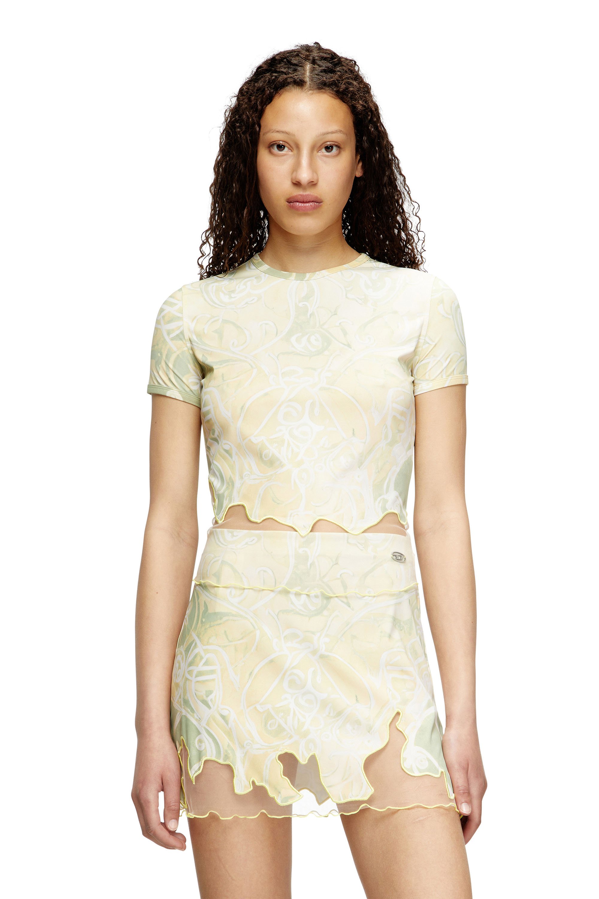 Diesel - Nylon T-shirt with Heraldic print - T-Shirts - Woman - Green
