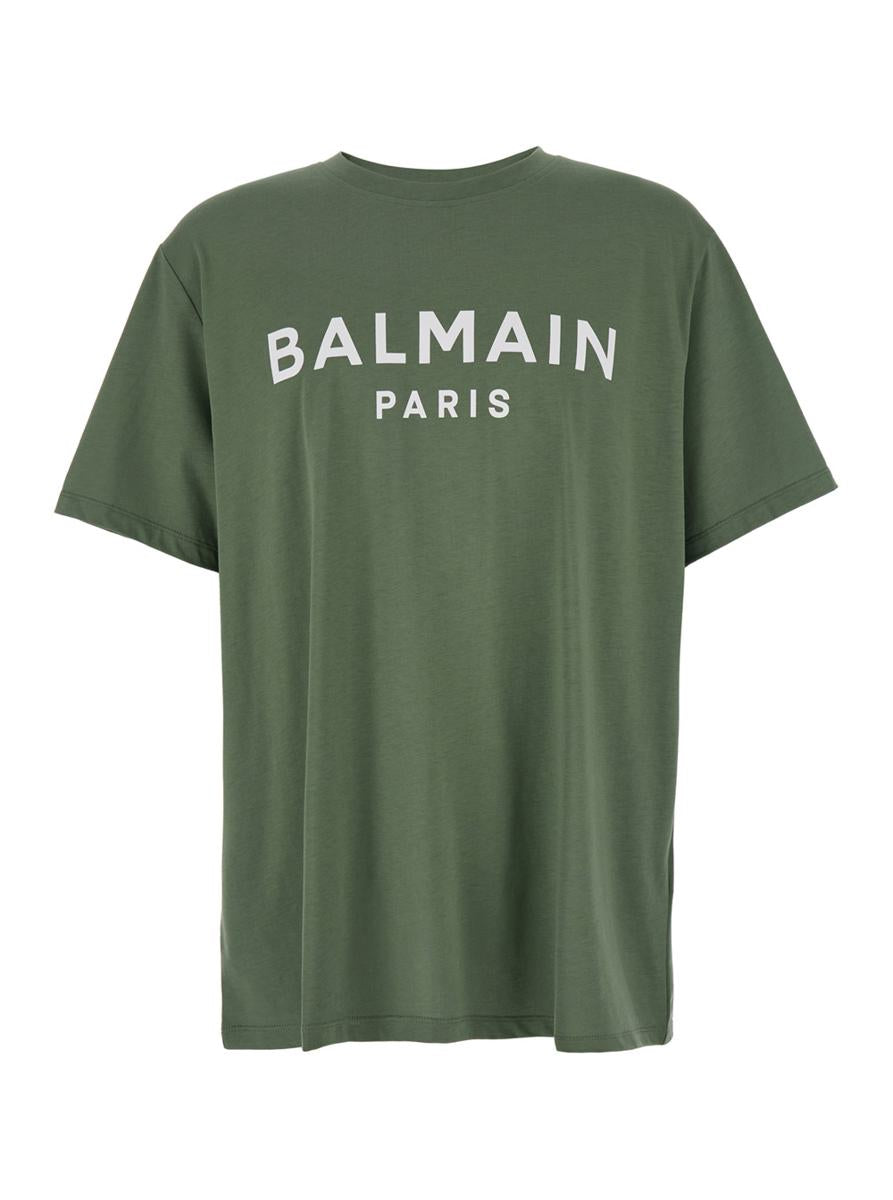 Green Crewneck T-Shirt With Logo Lettering On The Front In Cotton Man