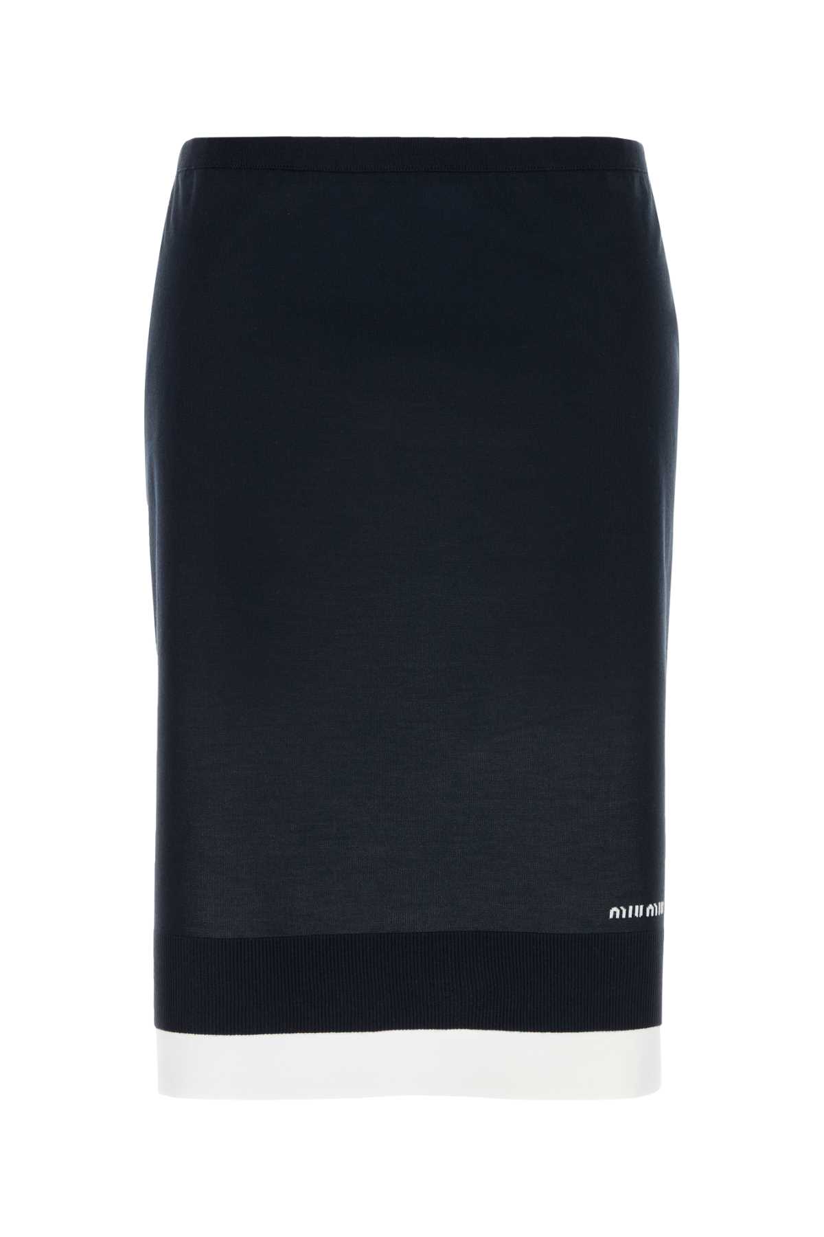 Miu Miu Dark Blue Stretch Silk Blend Skirt