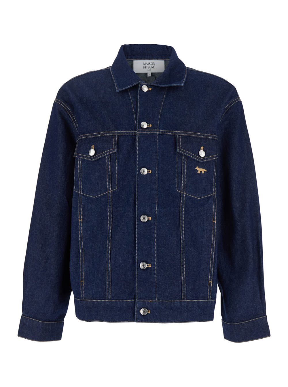 Maison Kitsuné 男士牛仔蓝卡车司机夹克 前胸刺绣logo 后背logo贴布