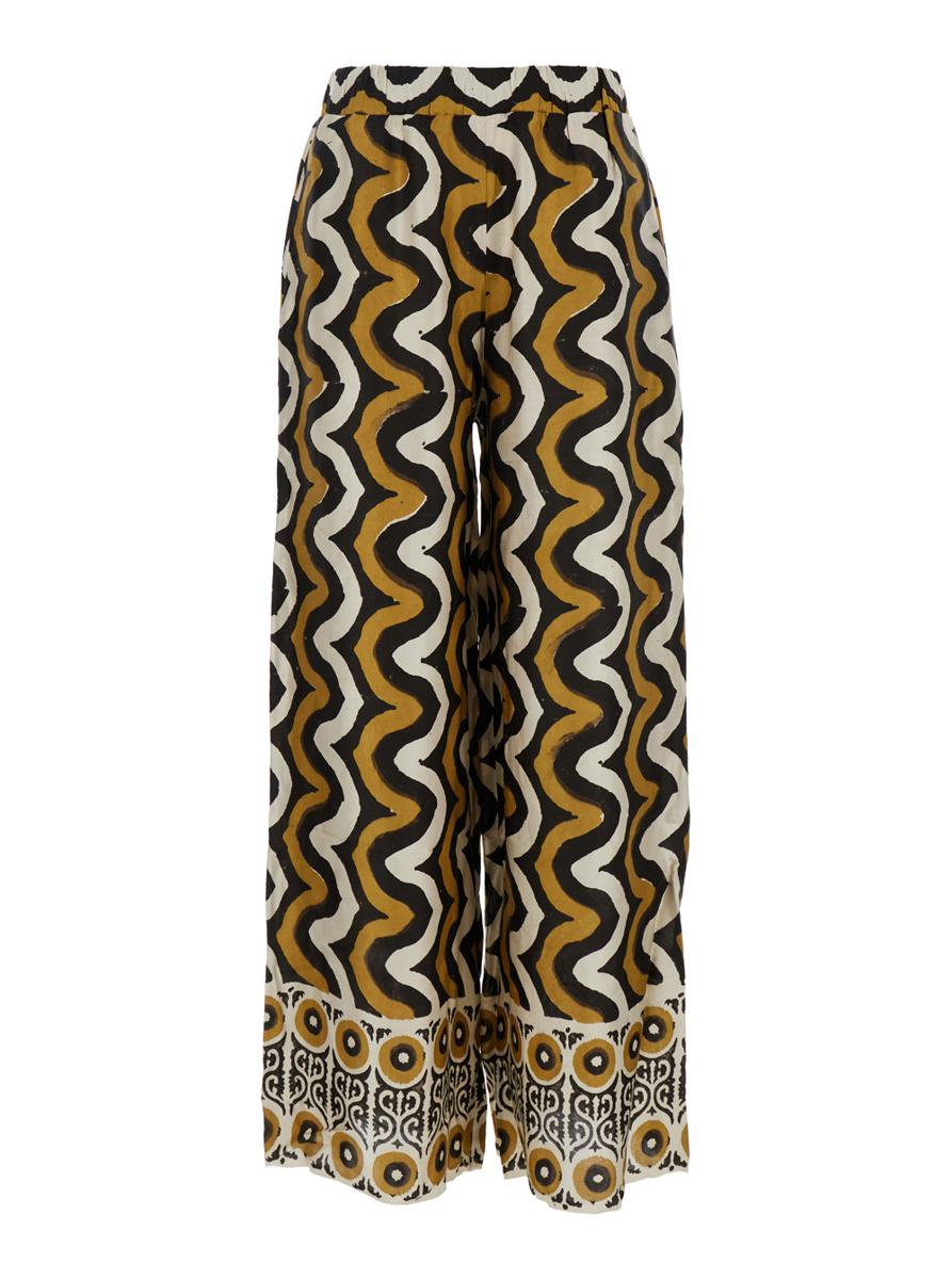 'Iris' Multicolor Pants With Wide Leg And All-Over Print In Silk Woman