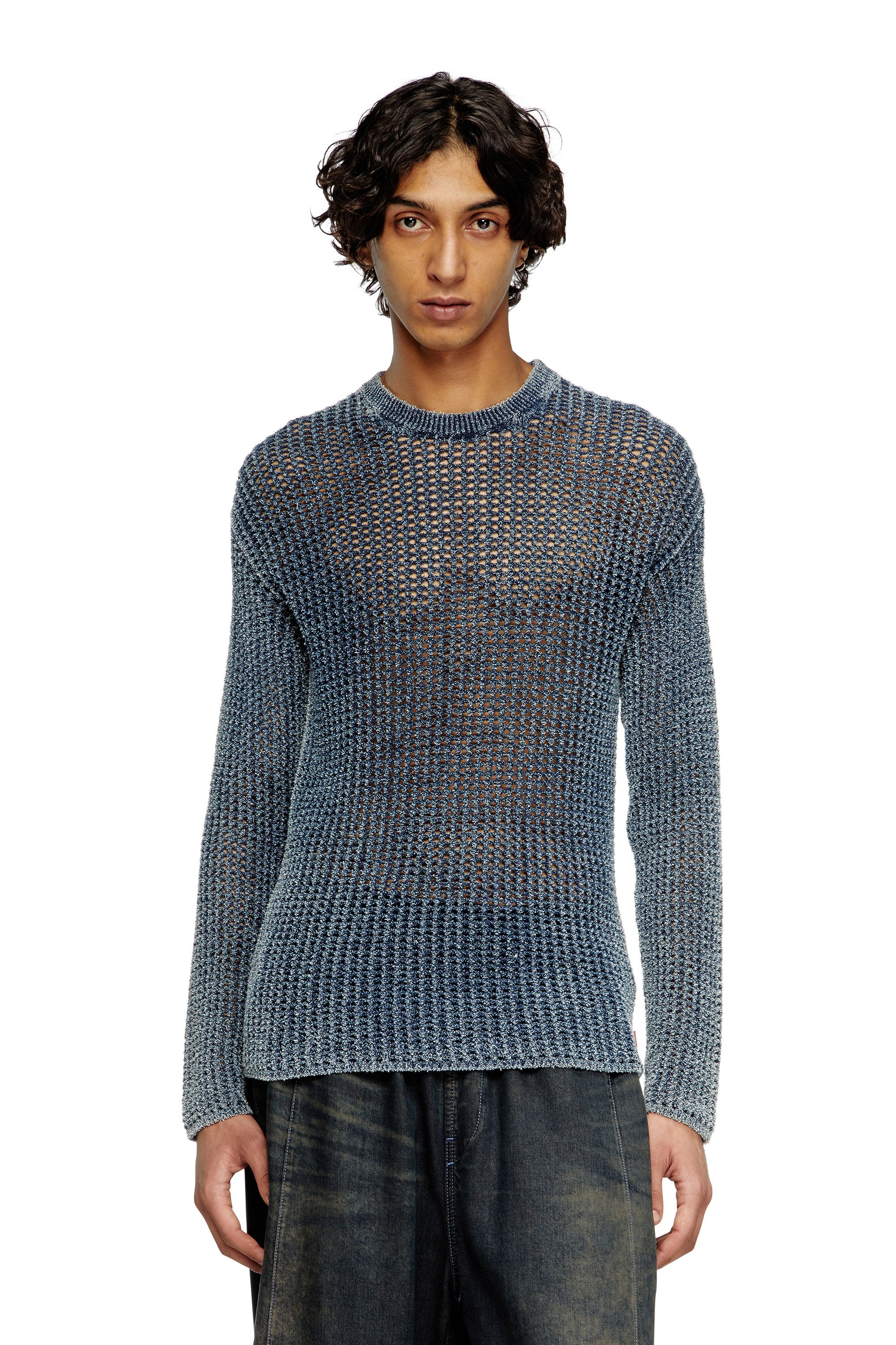 Diesel - Mesh-knit jumper in denim yarn - Knitwear - Man - Blue