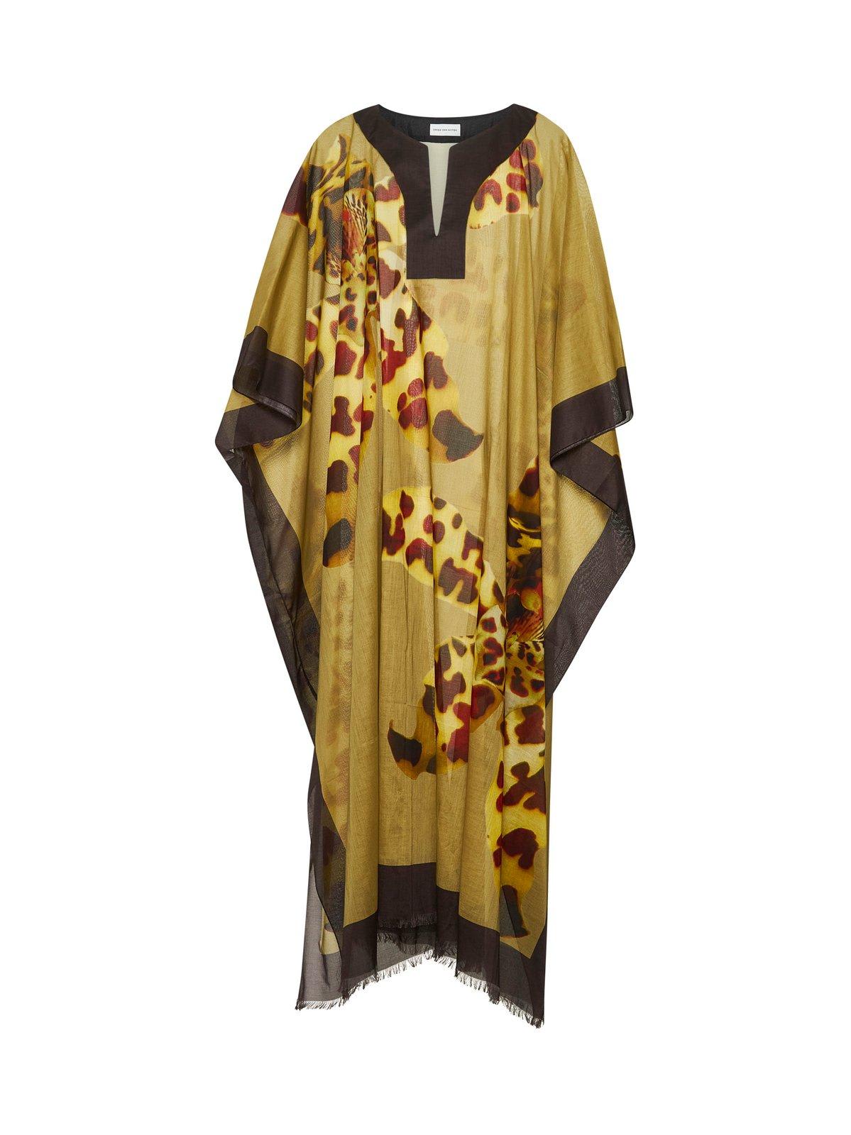 Dries Van Noten Abstract-print V-neck Midi Dress