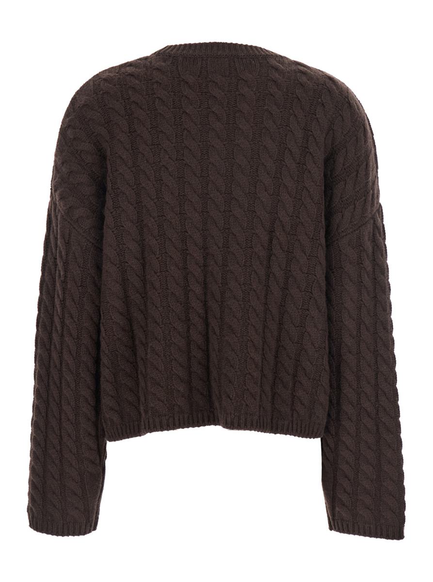 Brown Cropped Crewneck Knit Sweater In Cashmere Woman