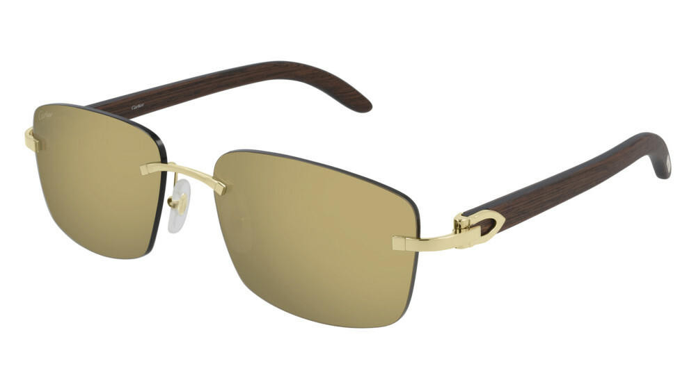 CARTIER Brown Lens with Black Gold Brown Wood Men's Sunglasses CT0013RS 001
