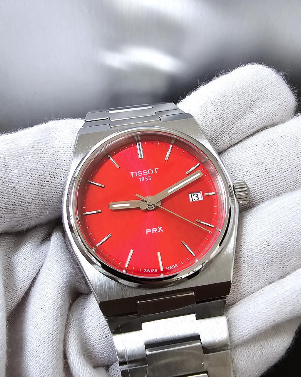TISSOT PRX Quartz 35MM Red Dial SS Women's Watch T1372101142100 / T137.210.11.421.00