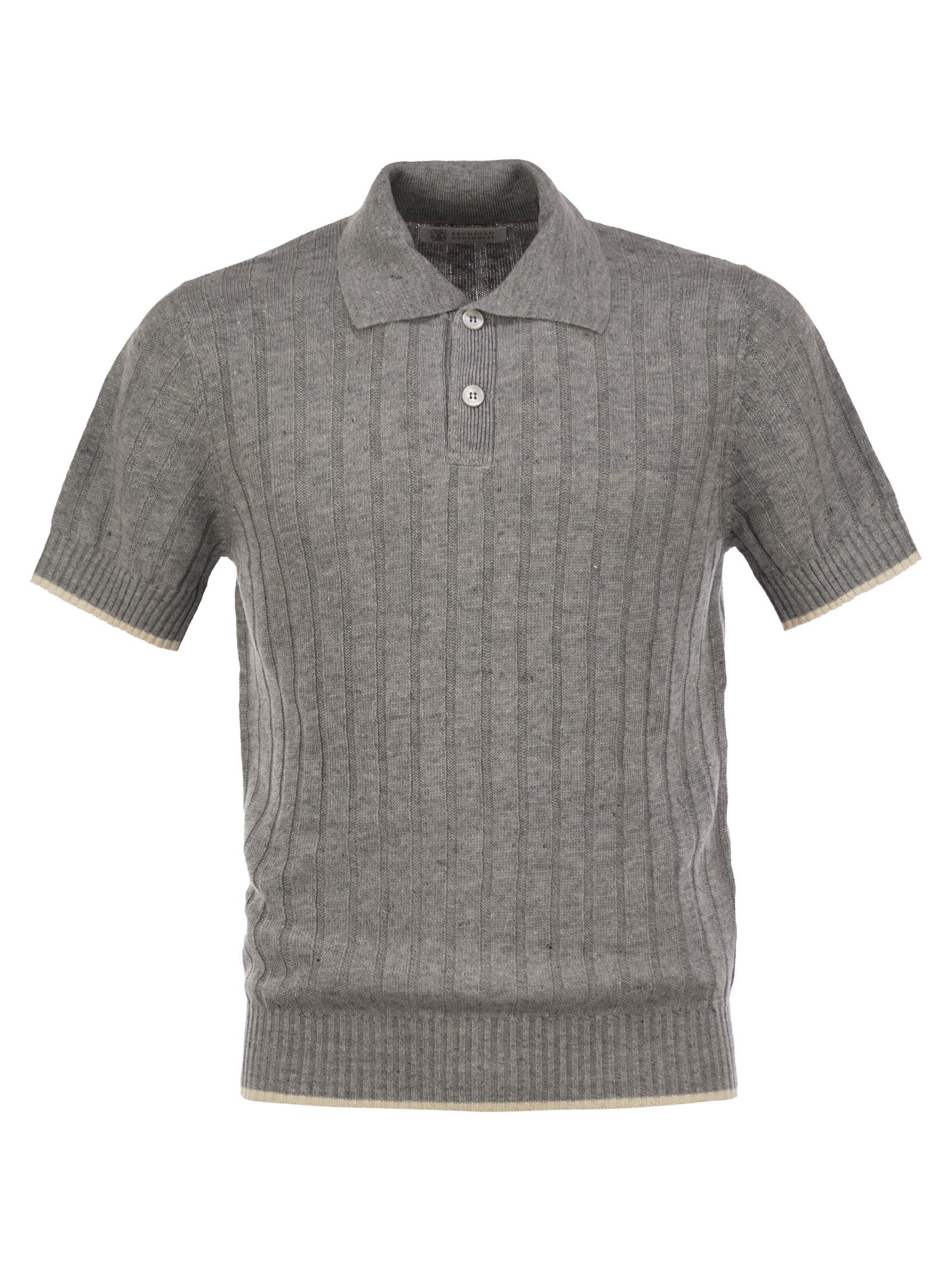Brunello Cucinelli Linen And Cotton Knit Polo Shirt With Contrasting Detail
