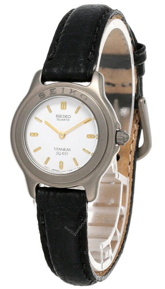 SEIKO White Dial Black LTHR Strap Women's Watch SYL667