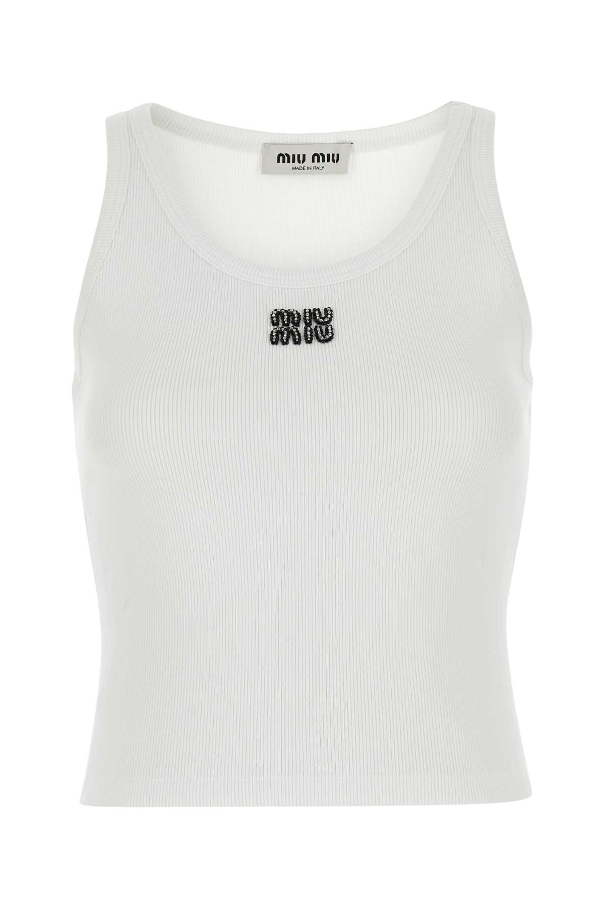 Miu Miu White Stretch Cotton Tank Top