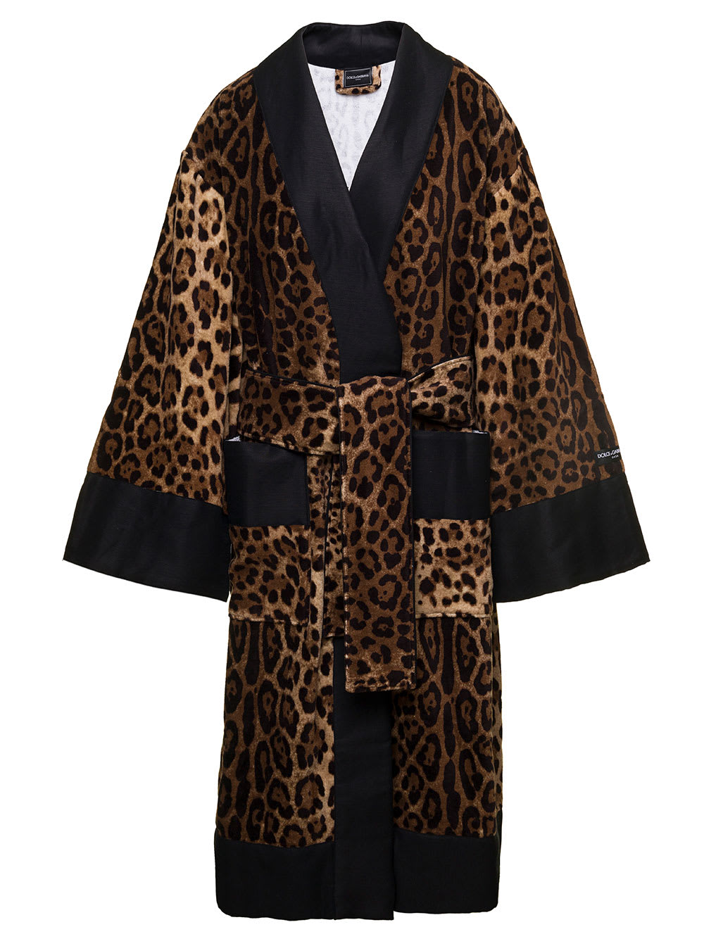 Multicolor Kimono Bathrobe With All-over Leopard Print In Cotton Dolce & Gabbana