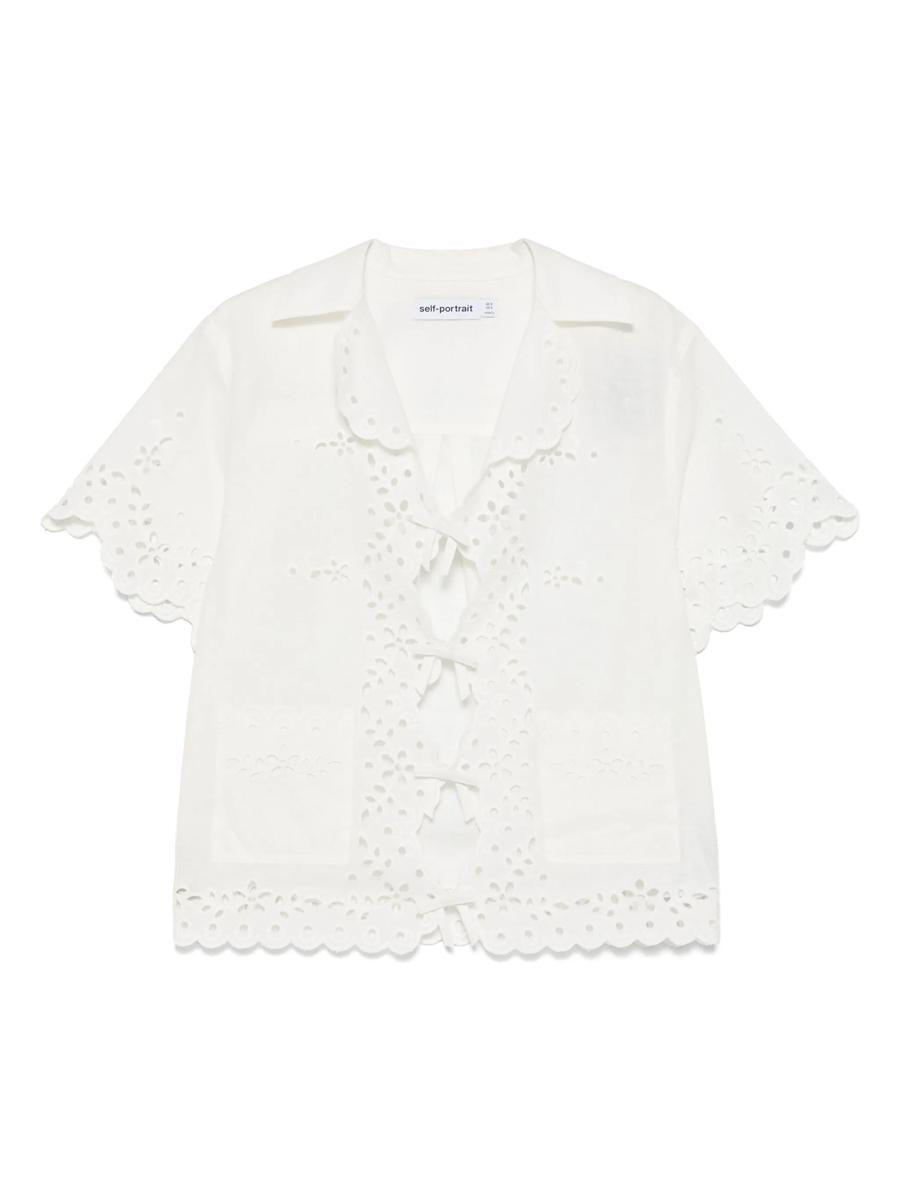 Self-Portrait Cream Linen Embroidered Shirt Clothing