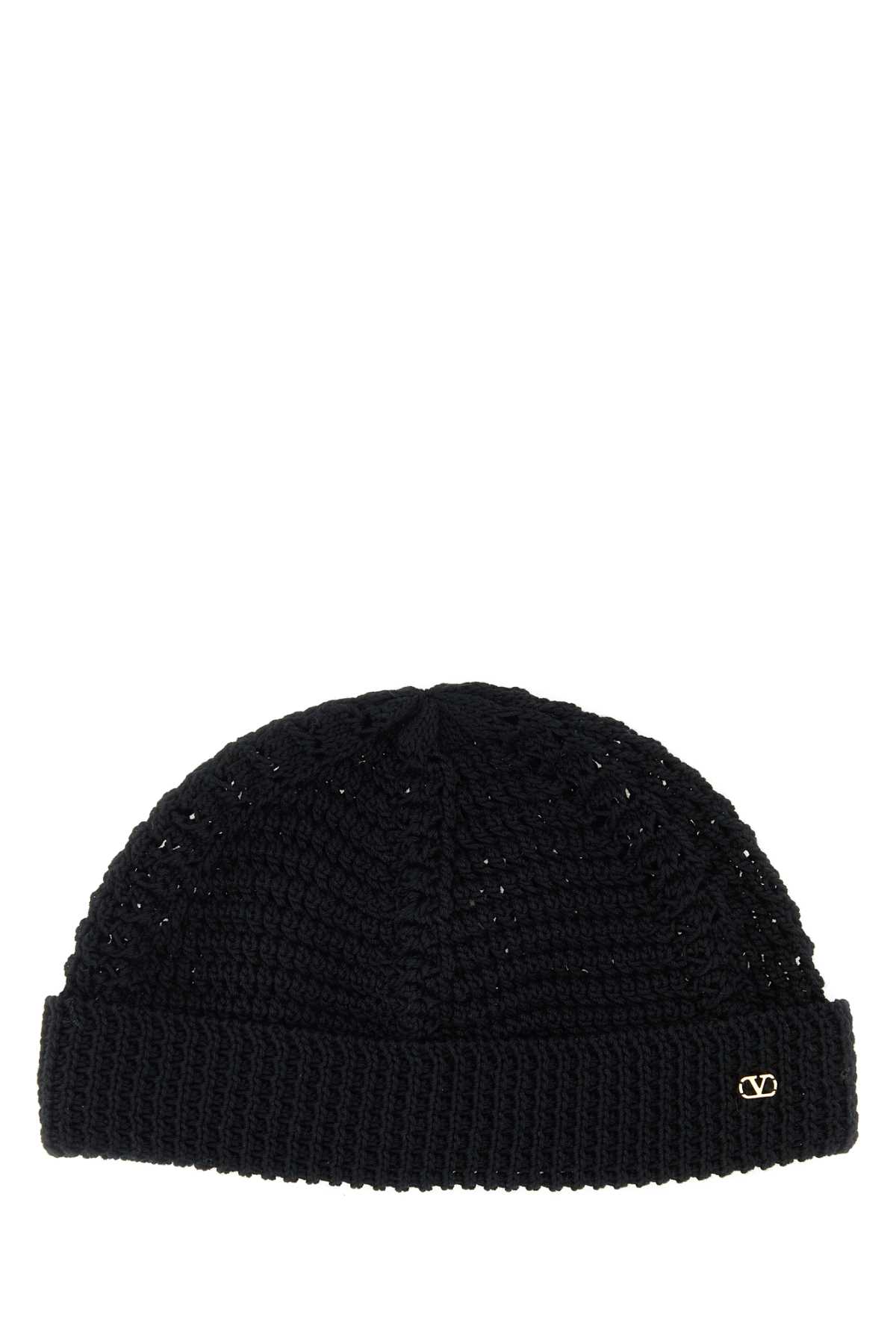 Valentino Garavani Black Crochet Beanie