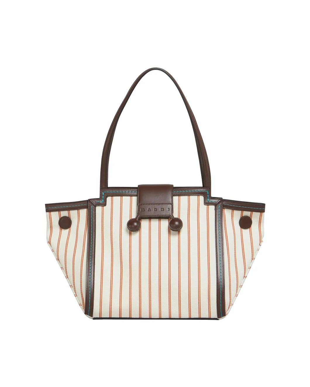 Brown Leather and Striped Canvas Mini Riviera Bag