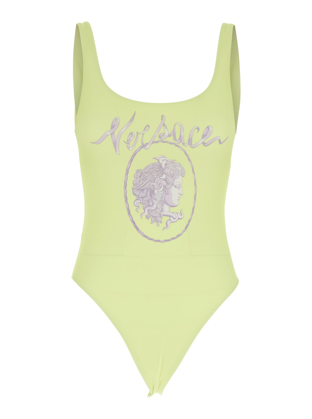 Versace Yellow One-piece Swimsuit With Medusa Print And Logo Lettering On The Front In Tech Fabric Woman