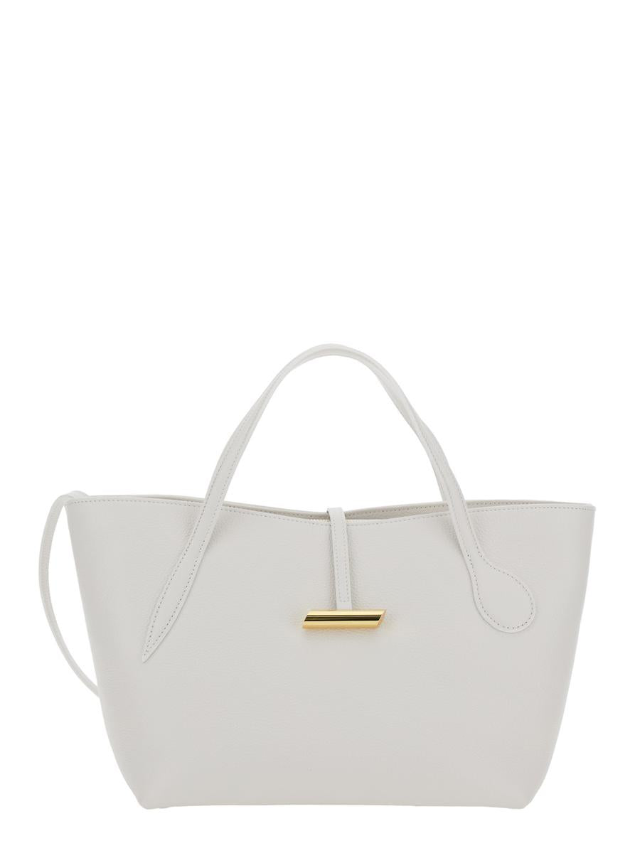 'Petite Penne' White Tote Bag With Side Pocket In Leather Woman
