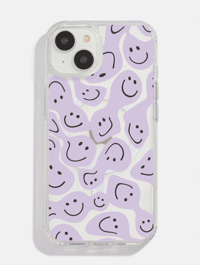 Lilac Warped Happy Face Mag Safe i Phone Case, i Phone 16 Case