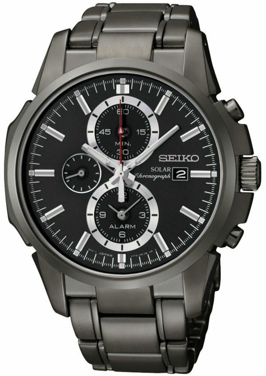 Seiko SSC095 Solar Core Chronograph Alarm Men's Black Ion Steel Watch