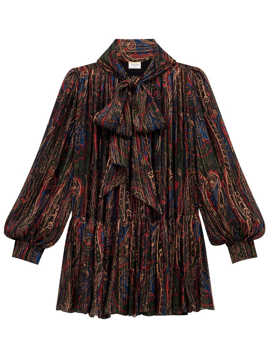 Saint Laurent Lavallière Semi-Sheer Dress In Paisley Lurex Silk Clothing
