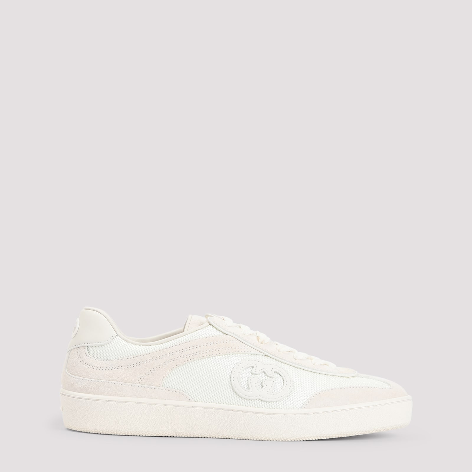 Gucci 象牙白织物与麂皮运动鞋