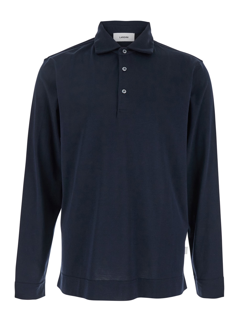 Lardini Blue Polo With Classic Collar And Long Sleeves In Cotton And Silk Blend Man