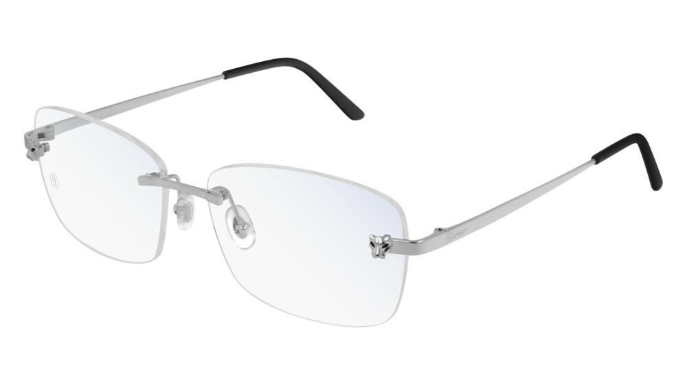 CARTIER Silver Temple Clear Lens 56-15-135MM Unisex Eyewear CT0148O 002