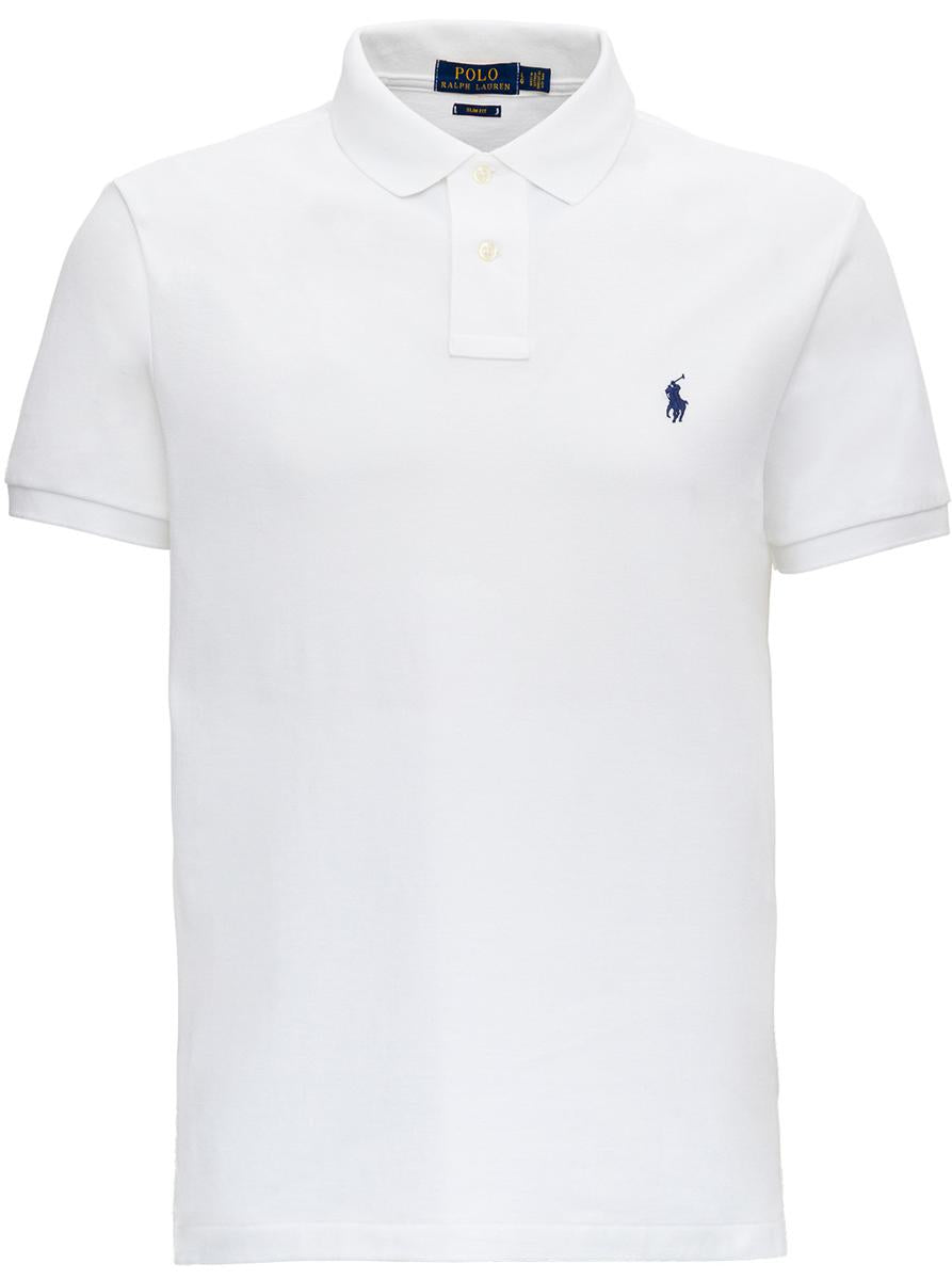 Slim Fit White Cotton Polo Shirt With Logo