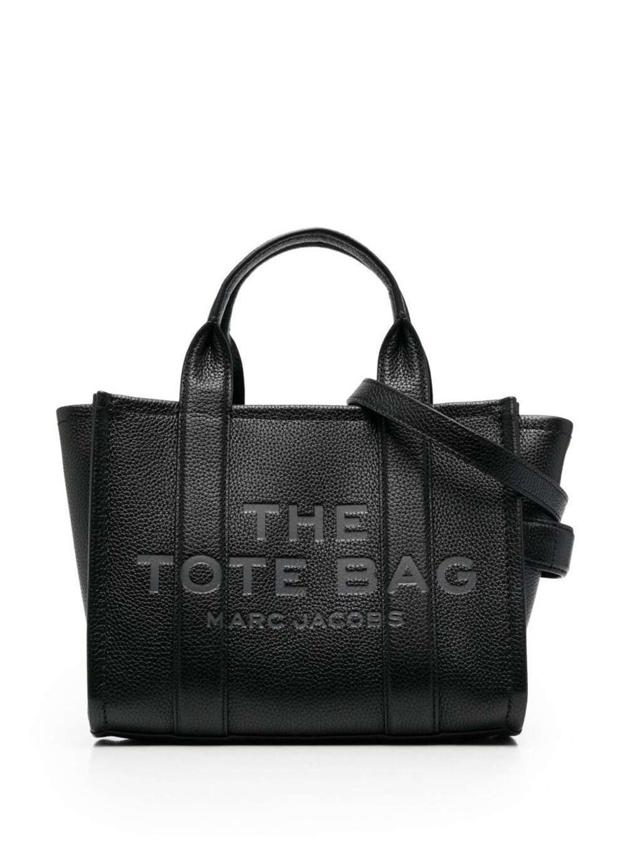 'The Mini Tote Bag' Black Shoulder Bag With Logo In Grainy Leather Woman