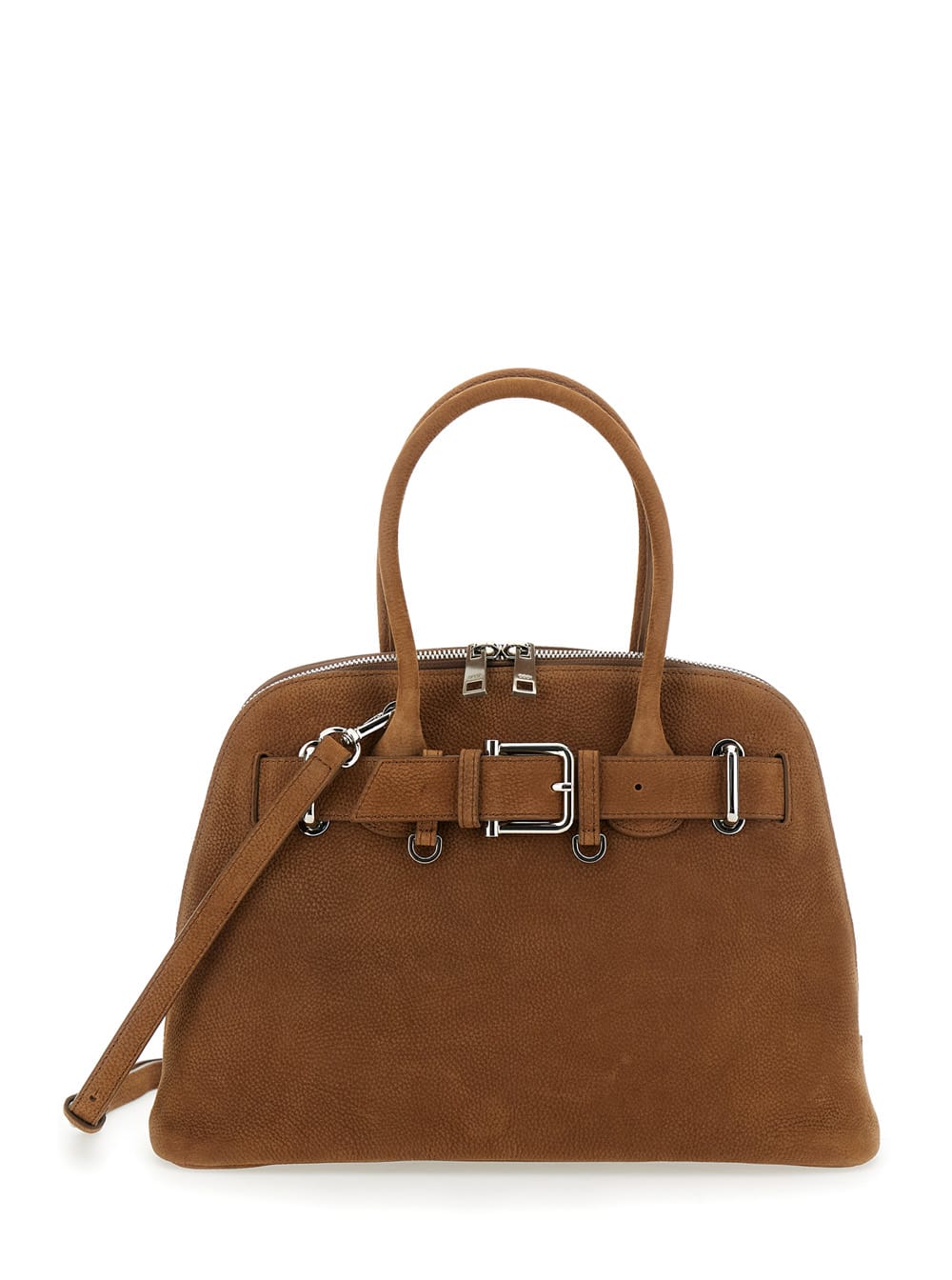 OSOI zip Brocle Brown Handbag With Belt With Metal Buckle And Top Shoulder Strap In Leather Woman