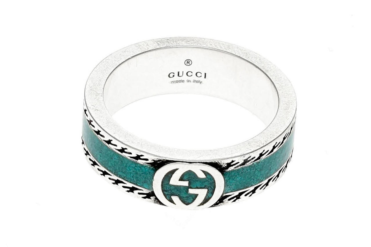 GUCCI Interlocking G Sterling Silver And Turquoise Enamel Ring YBC6455730010
