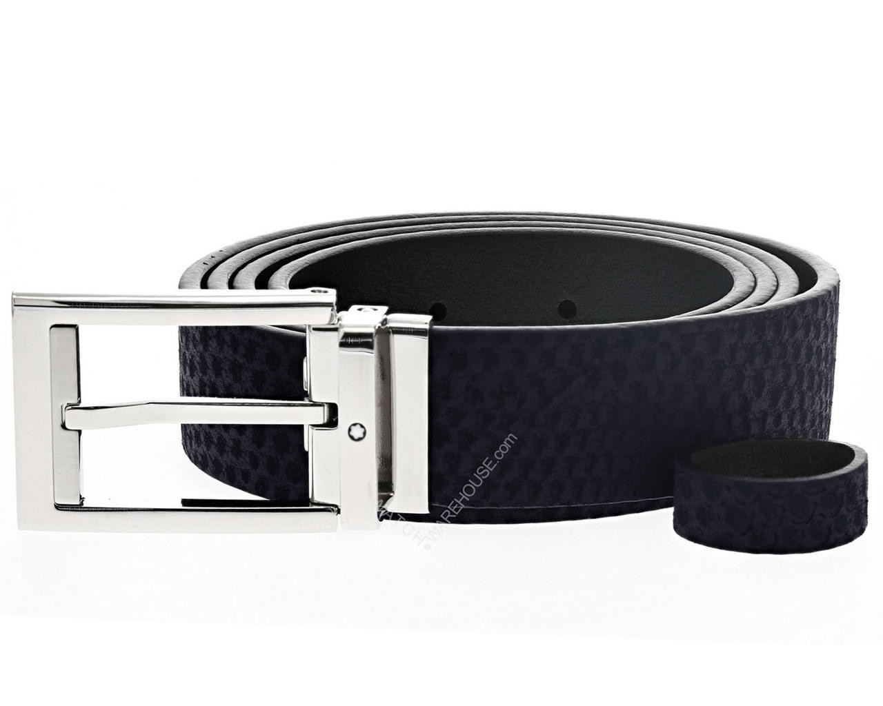 MONTBLANC Rectangular Dark Blue Cut-to-Size Casual Leather Belt 123914