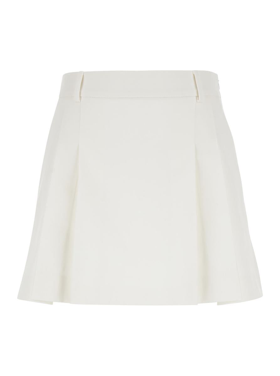 White Mini Pleated Skirt With Belt Loops In Fabric Woman