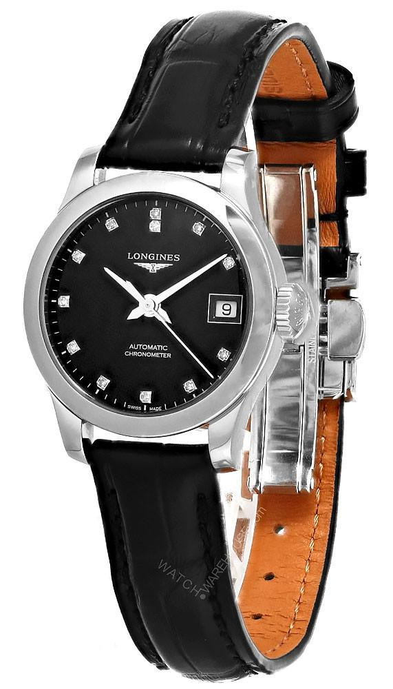 LONGINES Record Automatic 26MM 12 Diamond Leather Women's Watch L2.320.4.57.2 / L23204572