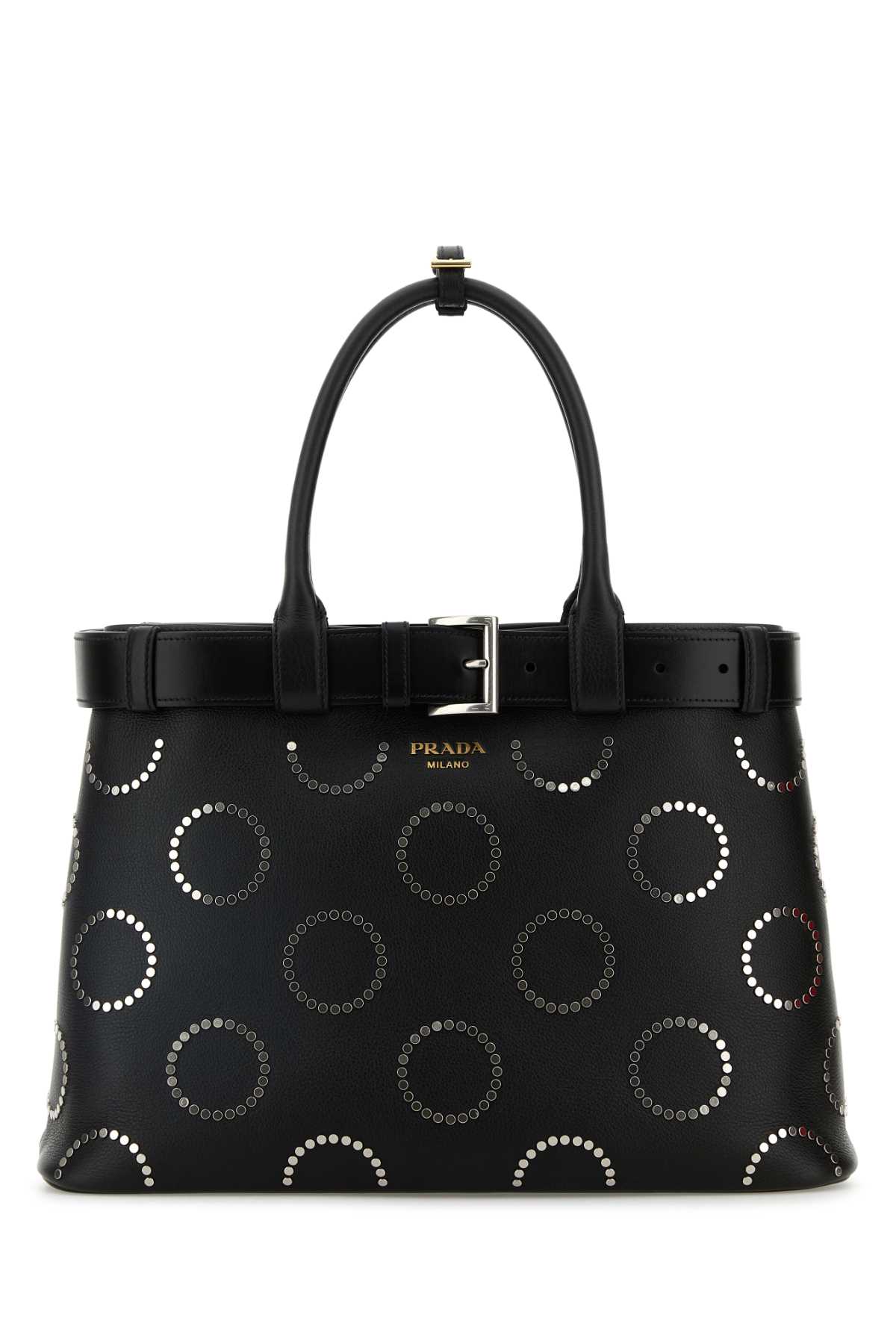 Black Leather Prada Buckle Large Handbag