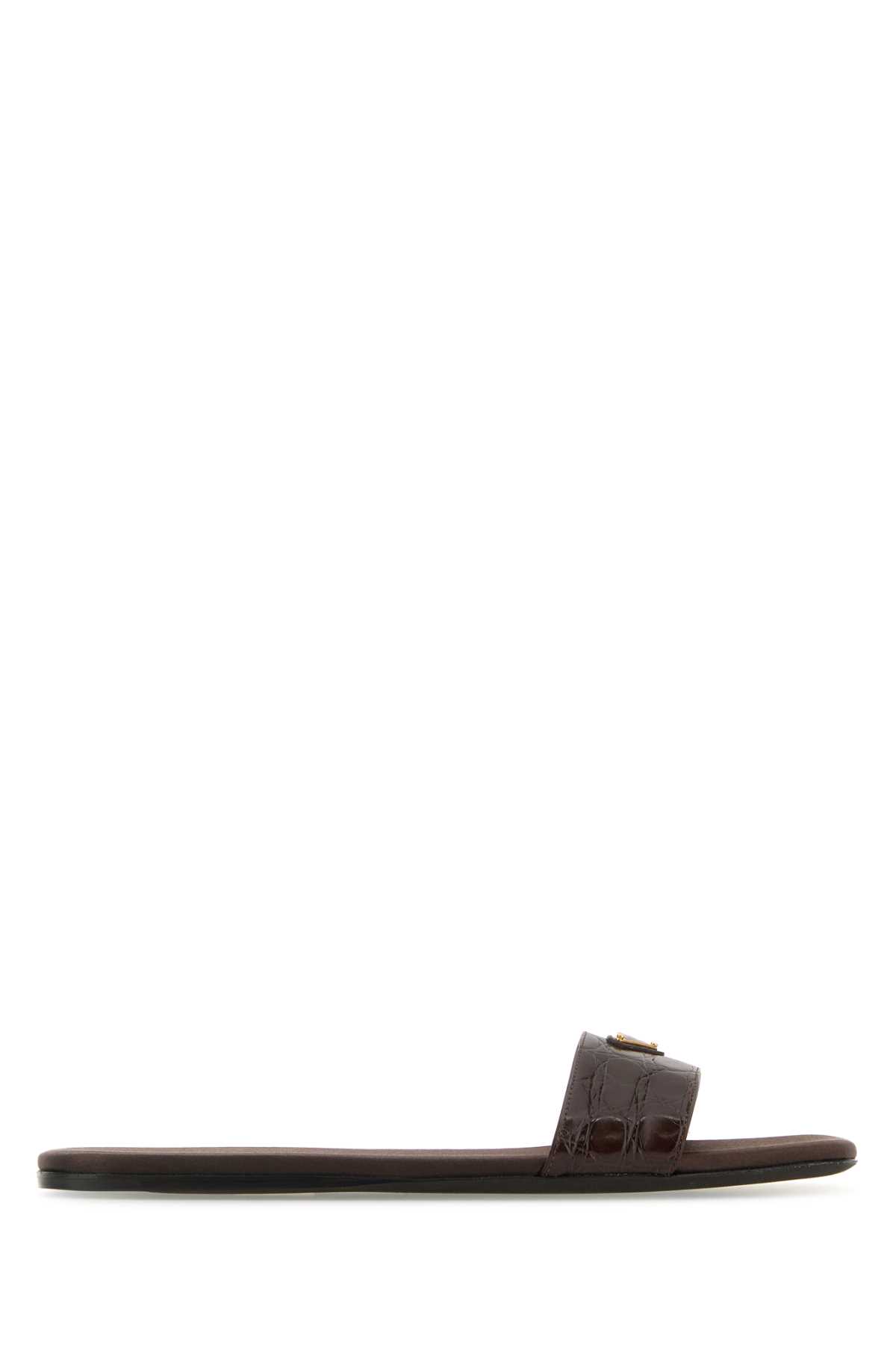 Prada Chocolate Leather Slippers
