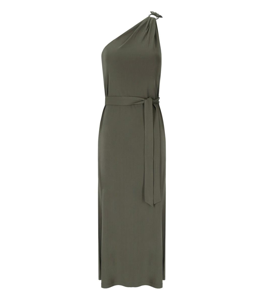 Max Mara Verbena Khaki Green One-Shoulder Dress