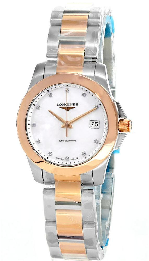 LONGINES Conquest Quartz 34MM MOP Diamond Dial Women's Watch L3.377.3.88.7 / L33773887
