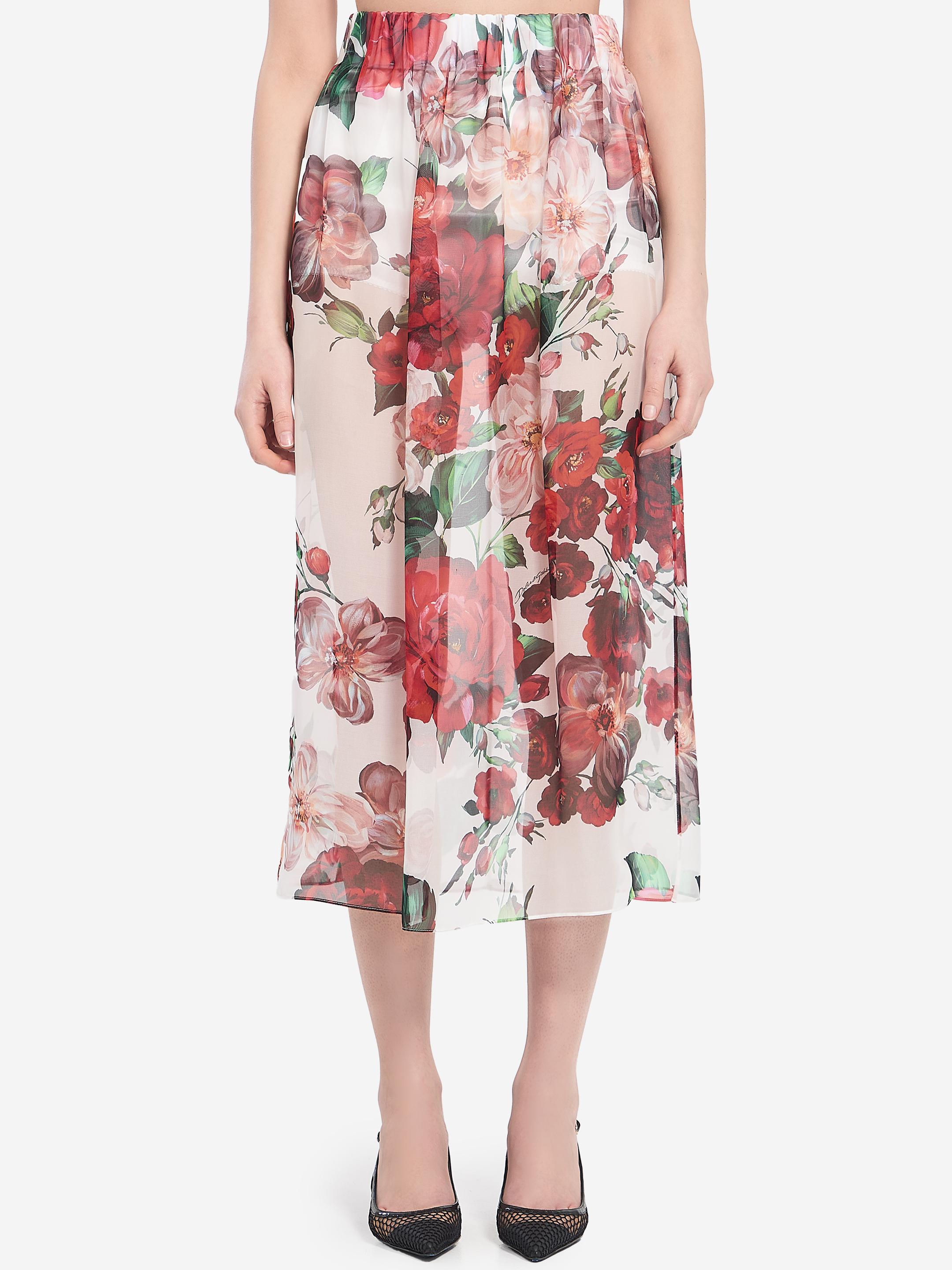 Longuette skirt with Rose print