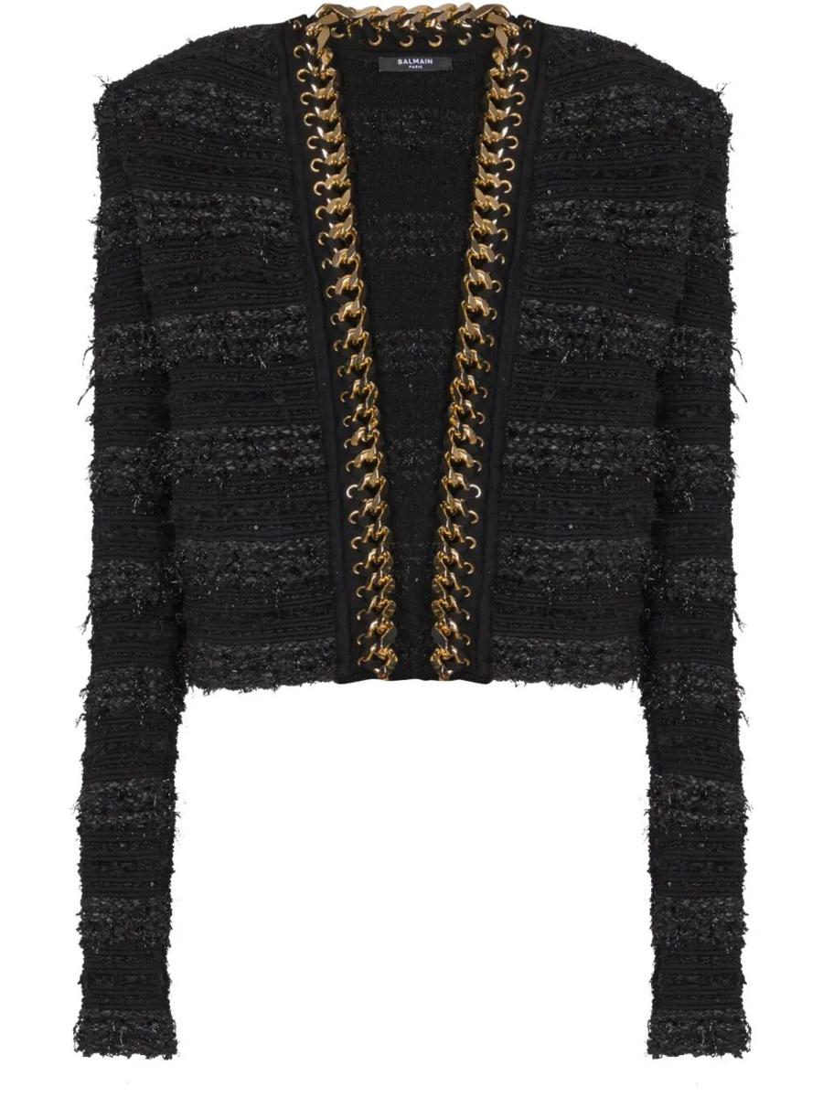 Balmain Chains Details Side To Side Tweed Jacket Clothing