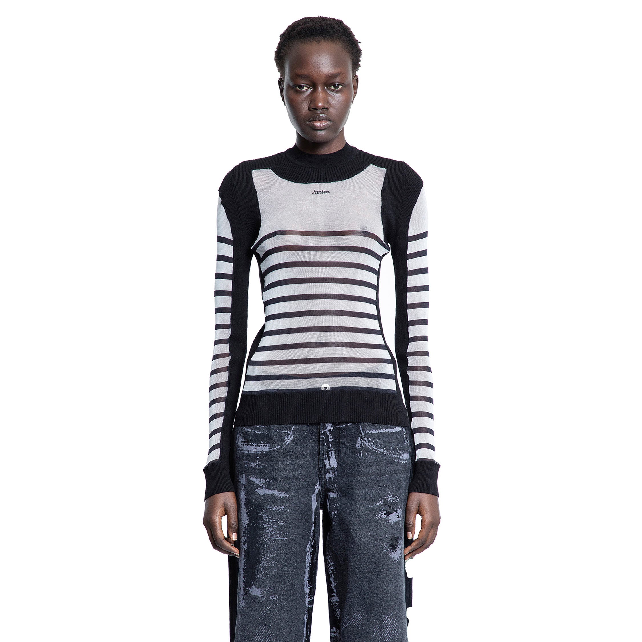 JEAN PAUL GAULTIER WOMAN BLACK & WHITE KNITWEAR