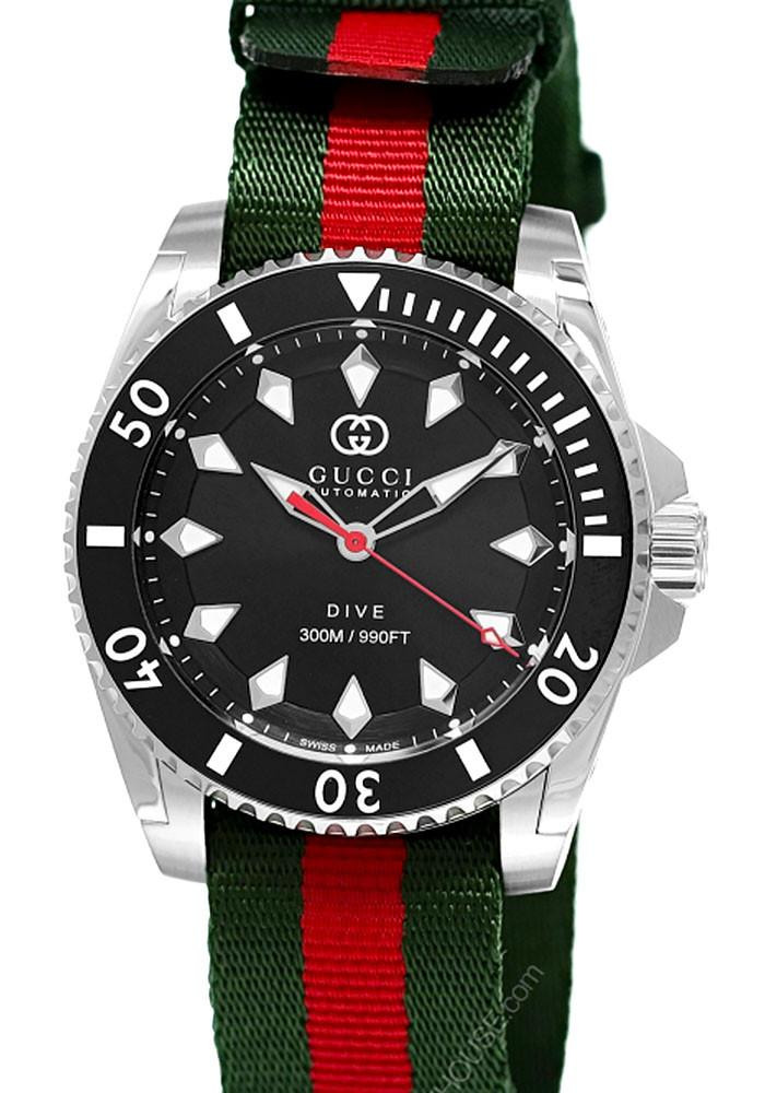 GUCCI Dive Automatic SS 40MM Black Dial Nylon Strap Men's Watch YA136364